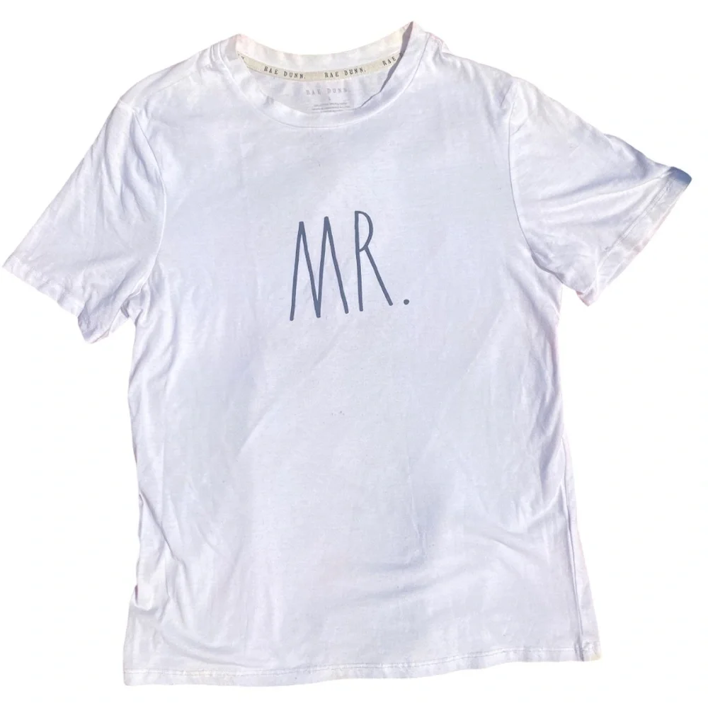 Rae Dunn Mr. Men's White Tee T-Shirt Small Casual Soft Groom Wedding Crewneck - Picture 2 of 6